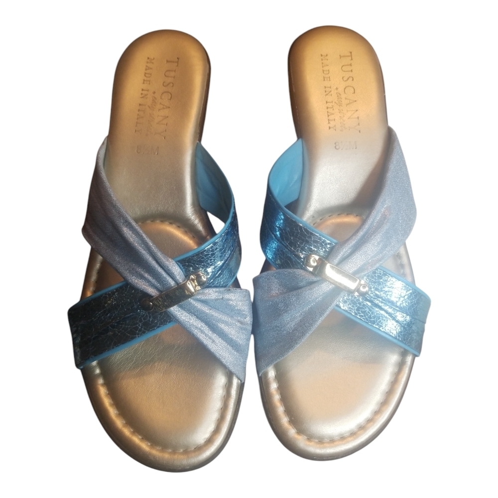 Easy Street Blue Slide Sandals Crisscross Design